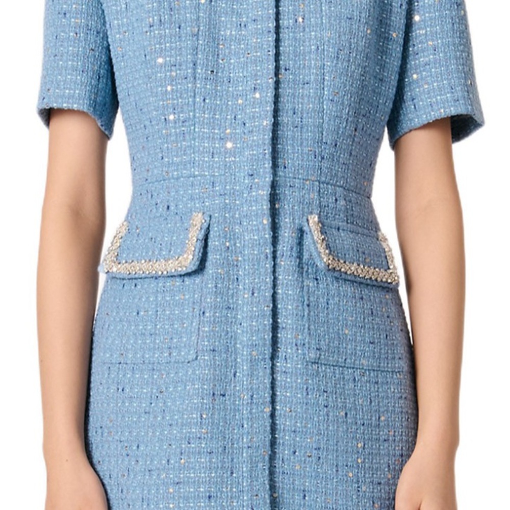 Sandro Elegant Blue Tweed Dress with sequins